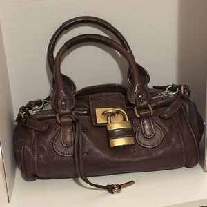 Chloe Paddington Bag Leather Satchel with Gold Accents